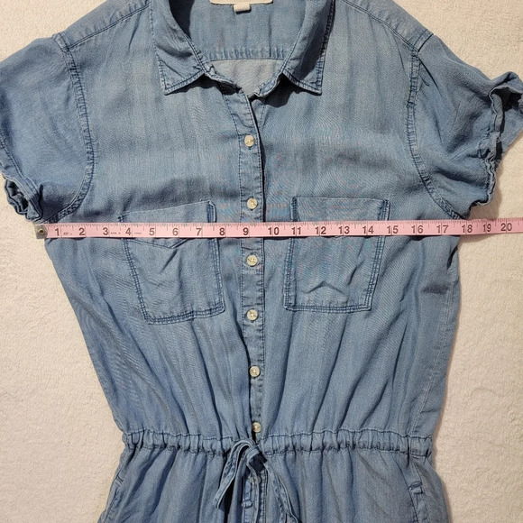 Thread & Supply Lightweight Denim Romper Pockets Collar Drawstring Size M - Picture 10 of 10